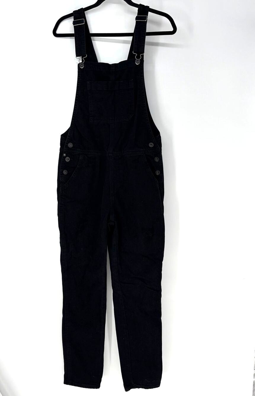 AG Adriano Goldschmied Black Denim Overalls Distressed Women's 27 Bib Jeans